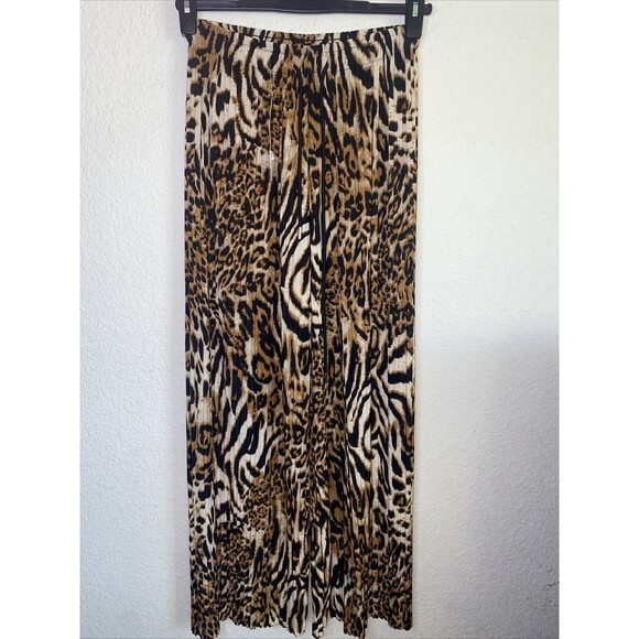 new leopard Womens Wide Leg Pleated pants Drawstring mob old money - Picture 1 of 8
